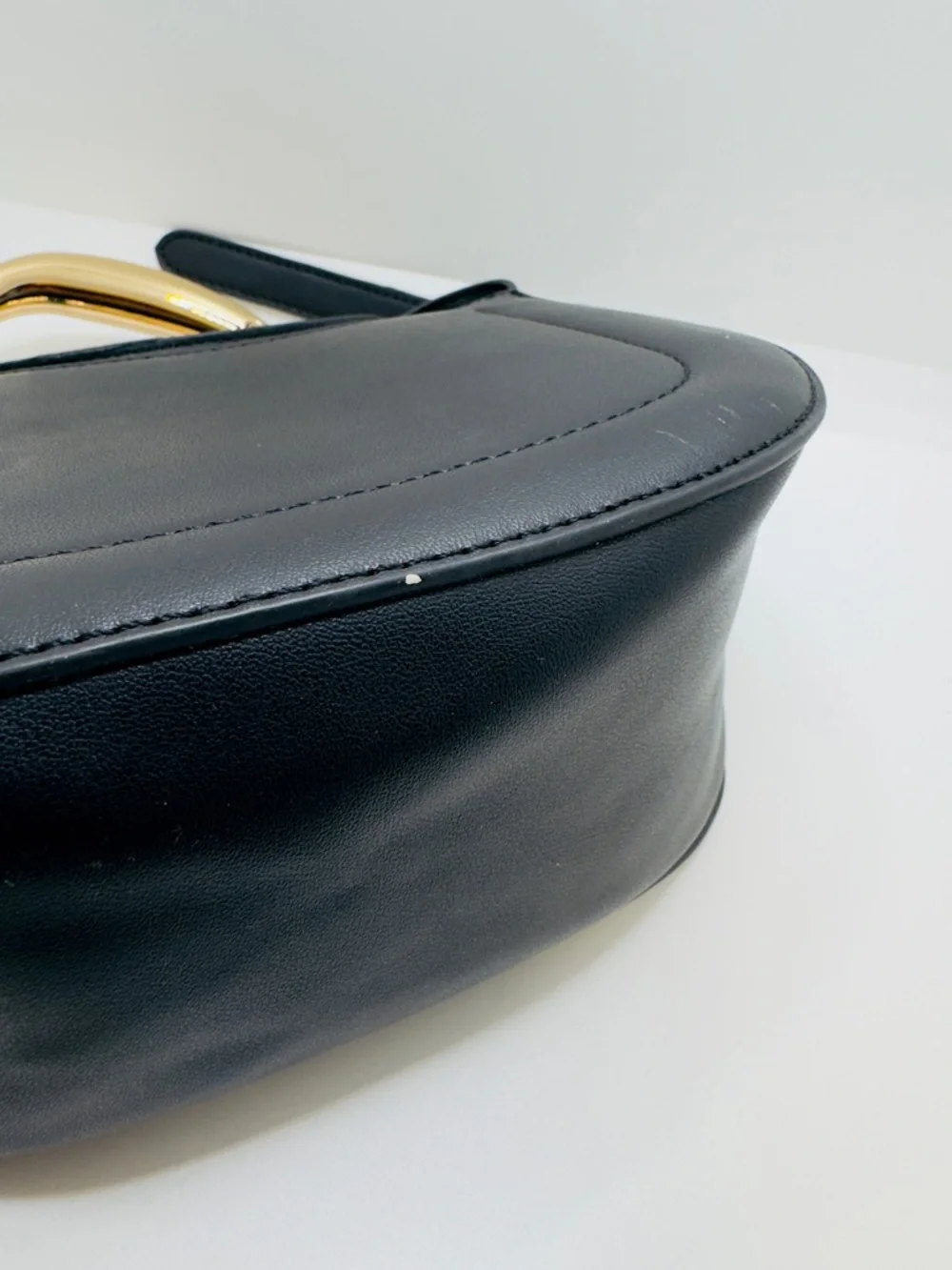 Fashionable Black Faux Leather Mini Hobo with Gold Handle
